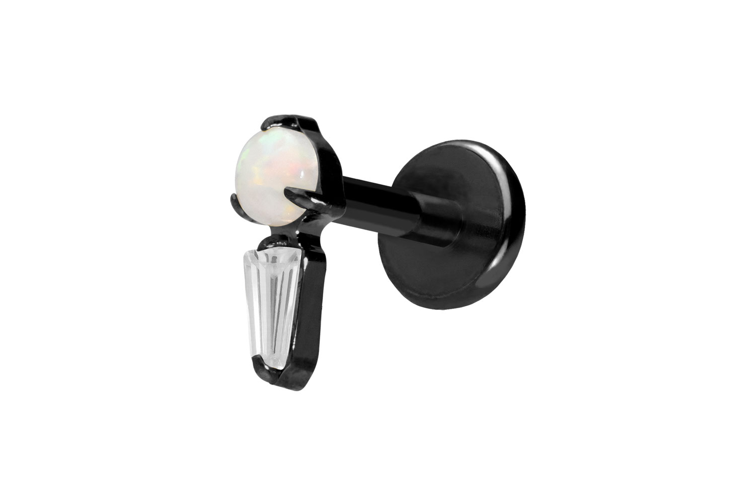 Titan Labret Piercing mit Push Fit SYNTHETISCHER OPAL + KRISTALLRECHTECK